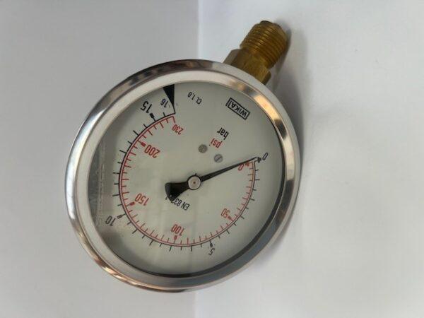 Manometer 0–16 Bar / 230 PSI – 100 Mm Durchmesser, 1/2“-Anschluss, Bodenmontage, Genauigkeitsklasse 1,6, Für Wasser & Luft
